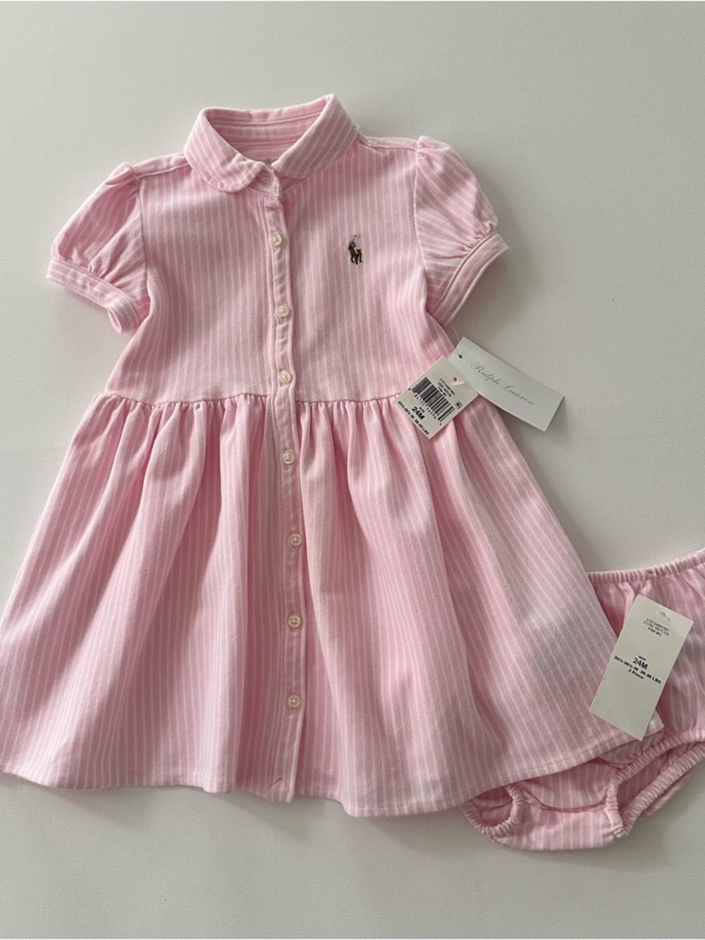 Ralph Lauren 24 Months Baby Girl Pink Striped Polo Dress NWT Spring Summer